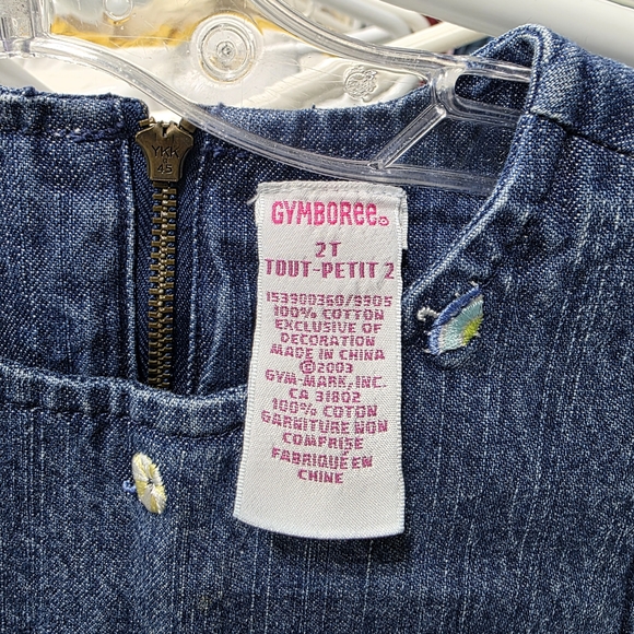 Vintage Y2K Gymboree Blue Denim Dress with Floral And Sun Umbrellas Embroidery - Picture 2 of 4